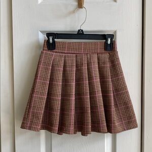 Shosho Plaid Pleated Brown and Pink Girl’s Skirt, Size 7/8, EUC